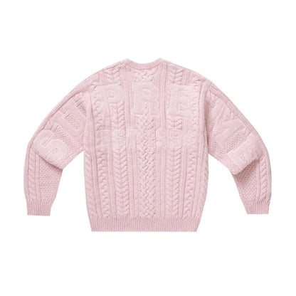 Pull Appliqué Câble Knit sweater rose pastel (S/M) - JIRISU 