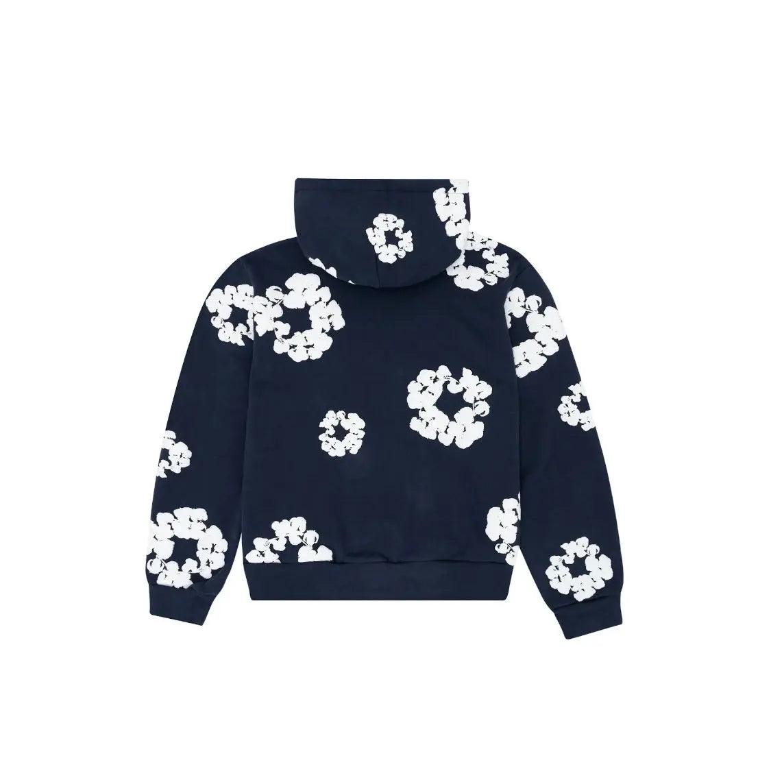 Sweat à Capuche coton imprimé floral coloris bleu marine - JIRISU 