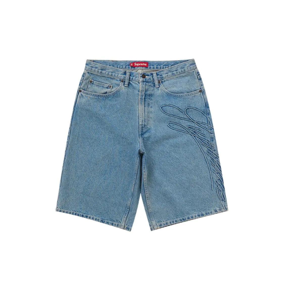 Short en Jean Script Baggy Denim coloris Indigo bleu délavé - JIRISU 