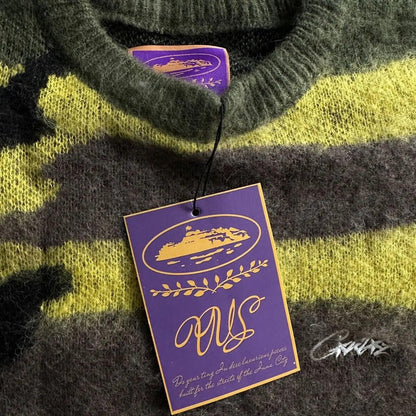 Pull tricoté mohair camouflage jaune (S/M/L) - JIRISU 